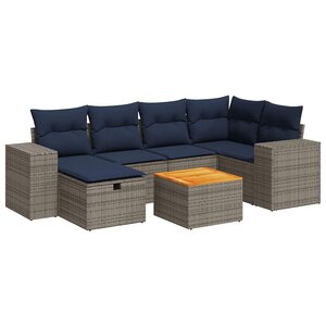 vidaXL Salon de jardin avec coussins 7 Pièces gris résine tressée