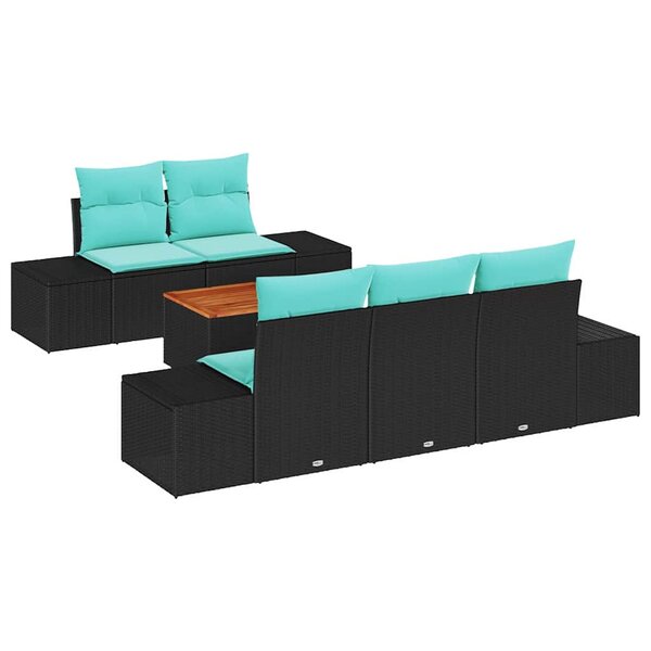 vidaXL Ensemble de canapé de jardin 6 Pièces Noir et turquoise polyrotin