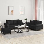vidaXL Ensemble de canapés 3 Pièces avec coussins noir similicuir