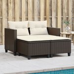 vidaXL Canapé de jardin 2 places avec tabourets marron résine tressée