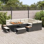 vidaXL Ensemble de canapé de jardin avec coussin 12 Pièces Noir et Crème