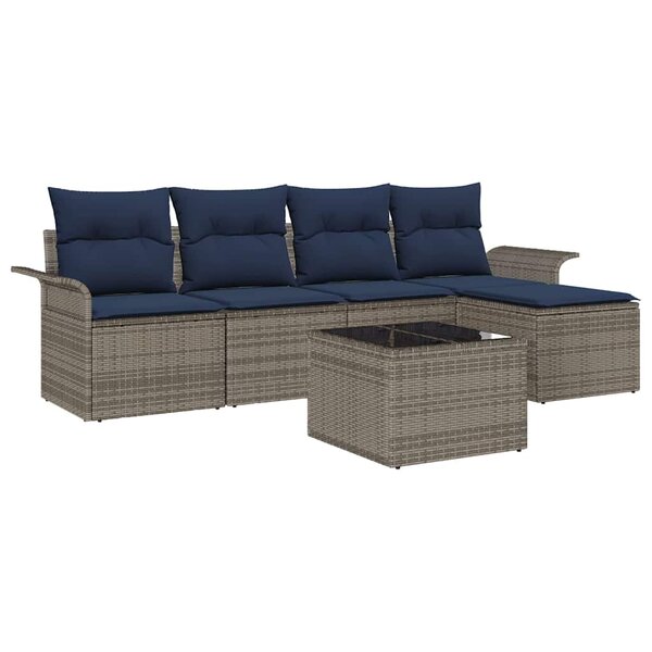vidaXL Ensemble de canapé de jardin avec stockage 6 Pièces Gris polyrotin