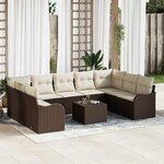 vidaXL Ensemble de canapé de jardin 10 Pièces Marron et blanc Poly rotin