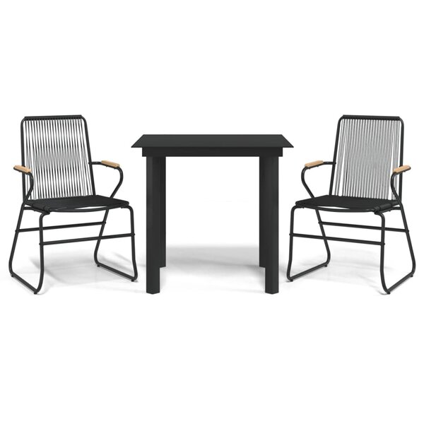 vidaXL Ensemble à manger de jardin 3 Pièces noir rotin PVC
