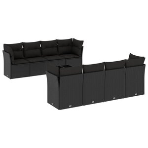 vidaXL Salon de jardin 9 Pièces avec coussins noir résine tressée