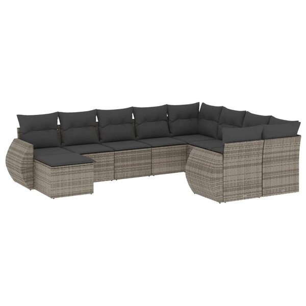 vidaXL Salon de jardin avec coussins 10 Pièces gris résine tressée