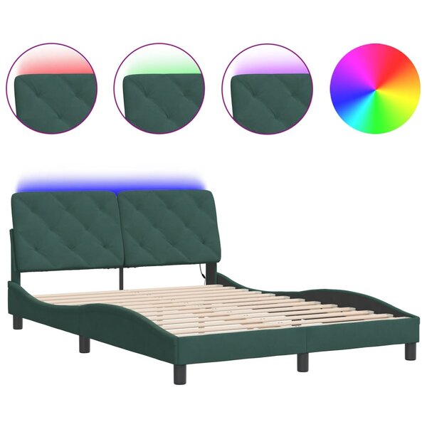 vidaXL Cadre de lit avec lumières LED vert foncé 140x200 cm velours