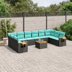vidaXL Salon de jardin 11 Pièces avec coussins noir résine tressée