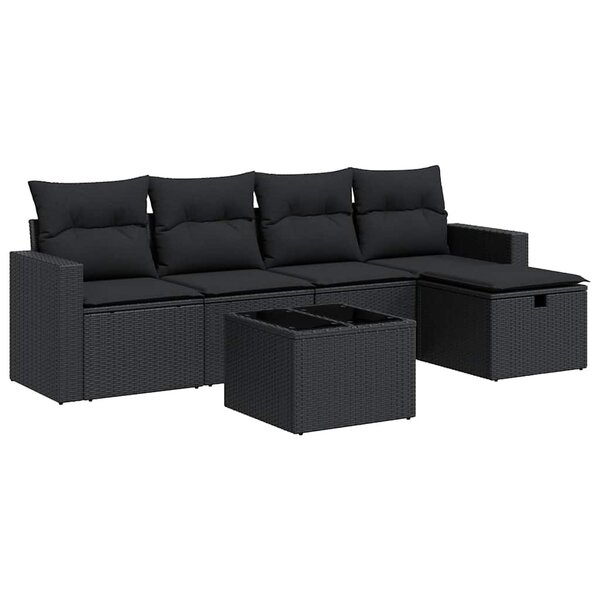 vidaXL Salon de jardin 6 Pièces avec coussins noir résine tressée
