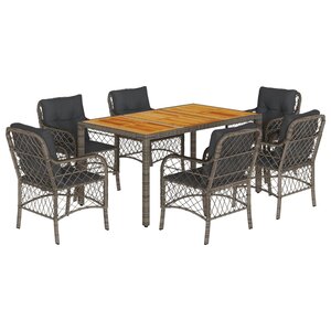 vidaXL Ensemble à manger de jardin et coussins 7 Pièces gris rotin