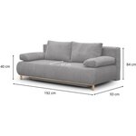 Banquette convertible 3 places MIKA - Velours côtelé gris clair - Coffre de rangement - 192 x 84 x 93 cm