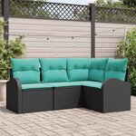 vidaXL Ensemble de canapé de jardin 4 Pièces Noir et turquoise polyrotin