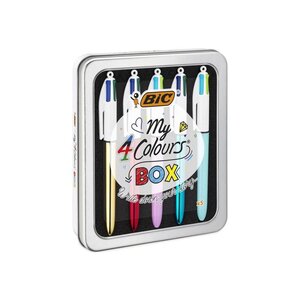 BIC My 4 Colours Box - Stylos-Billes Rétractables a Pointe Moyenne (1,0 mm), Boîte de 5
