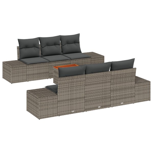 vidaXL Ensemble de canapé de jardin 7 pièces avec coussins gris poly rattan acacia
