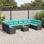 vidaXL Ensemble de canapé de jardin avec coussin 11 Pièces Noir polyrotin