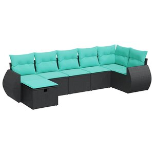 vidaXL Salon de jardin 7 Pièces avec coussins noir résine tressée