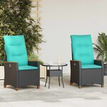 vidaXL Chaise de jardin inclinable Noir et turquoise polyrotin