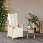 vidaXL Chaise inclinable de jardin et repose-pied beige résine tressée
