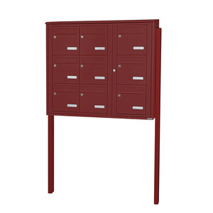 Bloc collectif Leabox  3x3  grade 3  simple face  extérieur  fixation sur pieds à sceller  rouge brun ral 3011 finition brillante