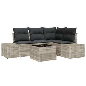vidaXL Ensemble de canapé de jardin de 5 pièces avec coussins gris poly rotin