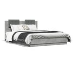 vidaXL Cadre de lit avec LED sans matelas gris béton 150x200 cm