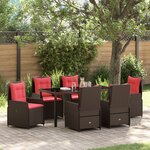 vidaXL Set de salle à manger de jardin 7 pièces marron poly rattan