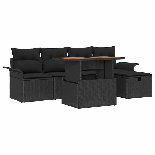 vidaXL Ensemble de canapé de jardin avec coussin 6 Pièces Noir Poly rotin
