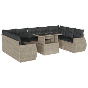 vidaXL Salon de jardin avec coussins 10 Pièces gris clair résine tressée