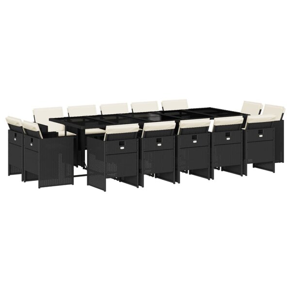 vidaXL Ensemble à manger de jardin 15 Pièces coussins noir résine tressée