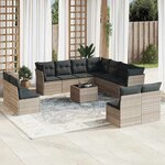 vidaXL Salon de jardin avec coussins 12 Pièces gris clair résine tressée