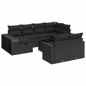 vidaXL Salon de jardin 11 Pièces avec coussins noir résine tressée
