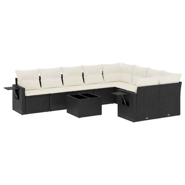 vidaXL Salon de jardin 10 Pièces avec coussins noir résine tressée