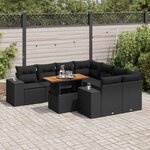 vidaXL Salon de jardin 9 Pièces avec coussins noir résine tressée