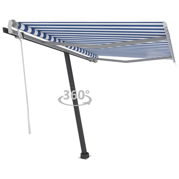 vidaXL Auvent manuel rétractable sur pied 300x250 cm Bleu/Blanc