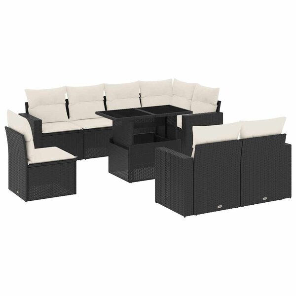 vidaXL Salon de jardin 9 Pièces avec coussins noir résine tressée