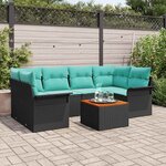 vidaXL Ensemble de canapé de jardin avec coussin 7 Pièces Noir polyrotin
