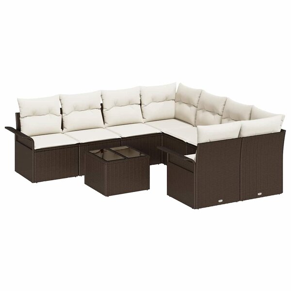 vidaXL Ensemble de canapé de jardin 9 Pièces Marron et Crème polyrotin
