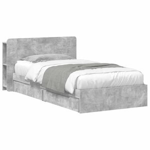 vidaXL Cadre de lit avec rangement avec tiroir Gris béton 90 x 190 cm