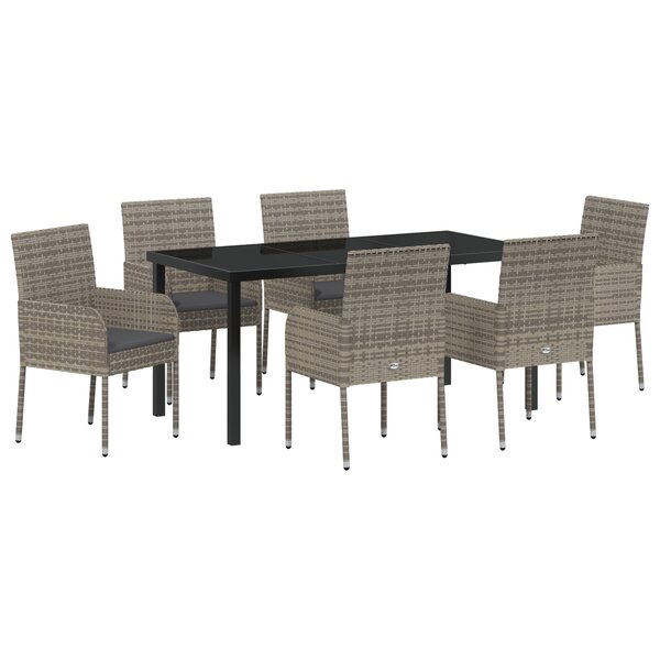 vidaXL Ensemble de Salle à Manger de Jardin de 7 Pièces avec Coussins Gris Rattan Poly
