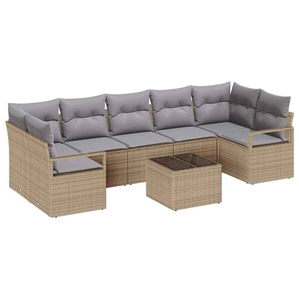 vidaXL Ensemble de canapé de jardin avec coussin 8 Pièces Beige et gris