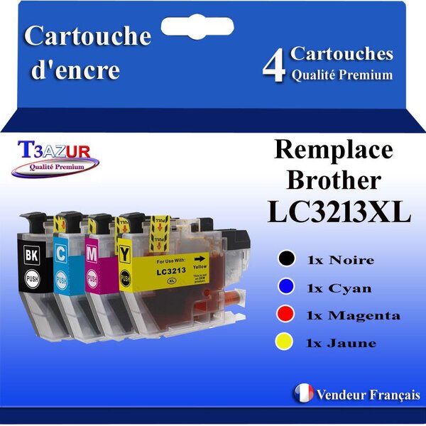 T3AZUR Lot de 4 Cartouches compatibles avec Brother LC3213 XL pour Brother DCP-J497DW  DCP-J572DW  DCP-J772DNW  DCP-J772DW  DCP-J774DW