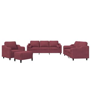 vidaXL Ensemble de canapés 4 Pièces avec coussins rouge bordeaux tissu