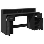 Bureau table poste de travail meuble d'ordinateur informatique étude avec lumières LED 160 x 55 x 91 cm bois d'ingénierie noir 02_0023431