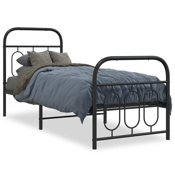 vidaXL Cadre de lit métal sans matelas avec pied de lit noir 75x190 cm