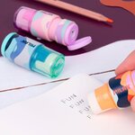 Milan Extension The Fun Présentoir de 16 taille-crayons avec gomme - Taille-crayon avec rangement et lame de sécurité - Couleurs assorties