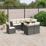 vidaXL Salon de jardin 9 Pièces avec coussins noir résine tressée