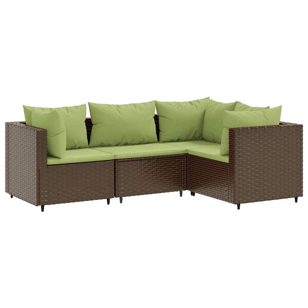 vidaXL Salon de jardin 4 Pièces avec coussins Marron Résine tressée