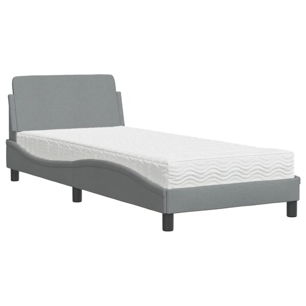 vidaXL Lit avec matelas Dover gris clair 90x200 cm tissu