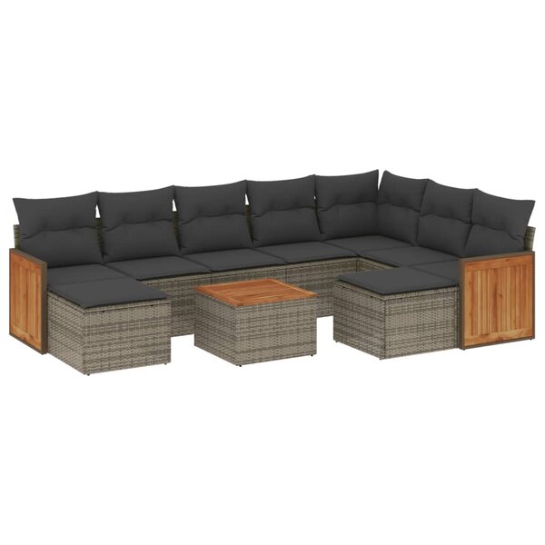 vidaXL Salon de jardin avec coussins 10 Pièces gris résine tressée