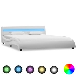 vidaXL Cadre de lit avec LED Blanc Similicuir 140 x 200 cm